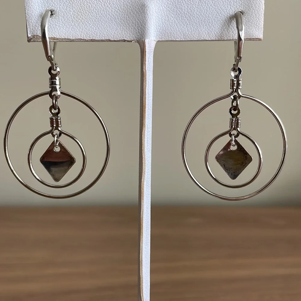 HAND CRAFTED HOOP EARRINGS Silver Plated Double Hoops Pierced